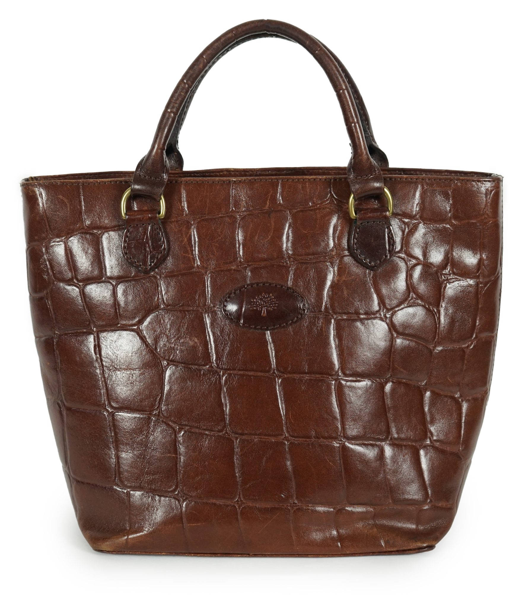 A brown Mulberry crocodile effect leather bag, width 30cm, height 22cm, depth 15cm